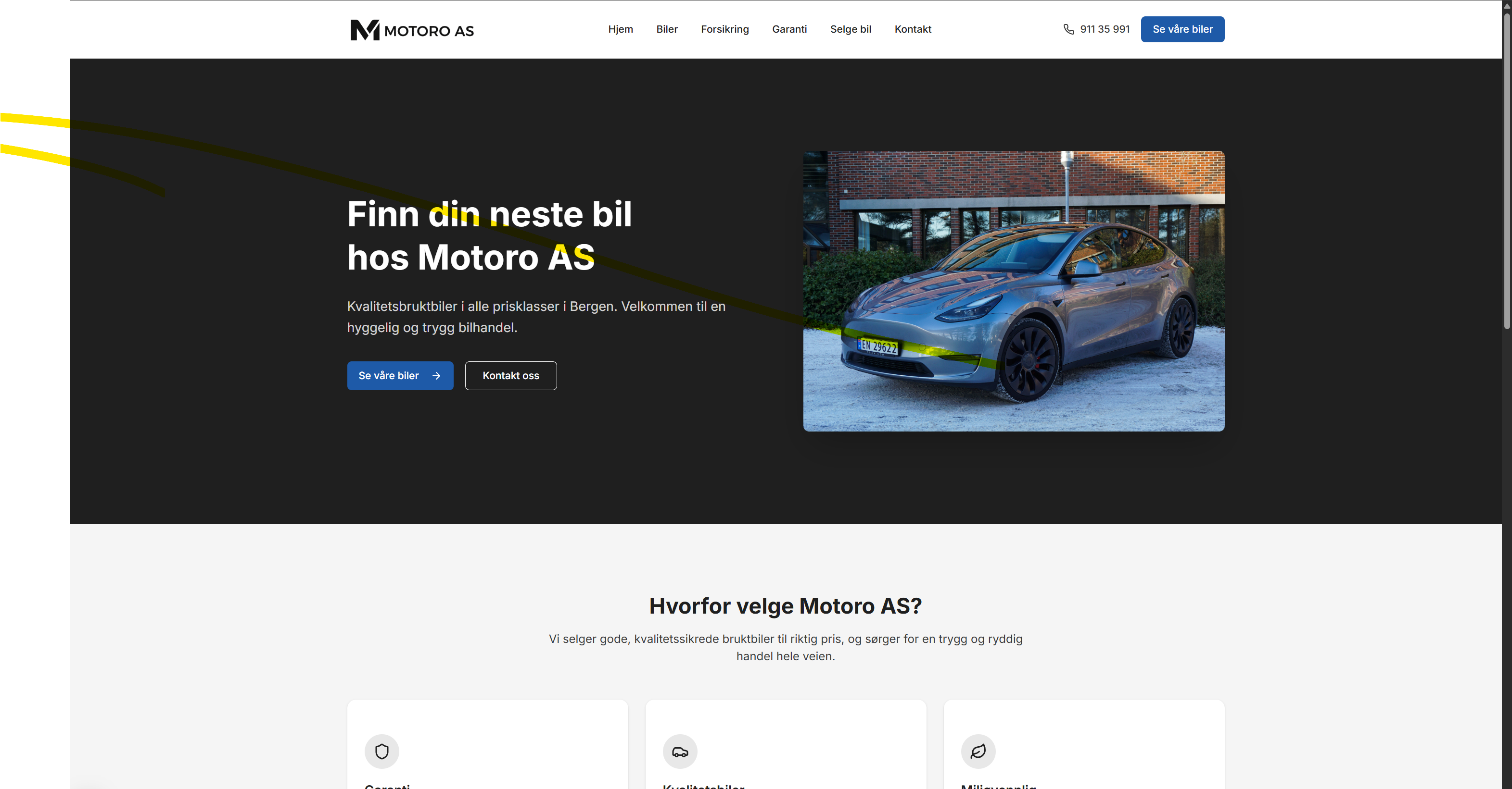 Skjermbilde av Motoro AS nettside