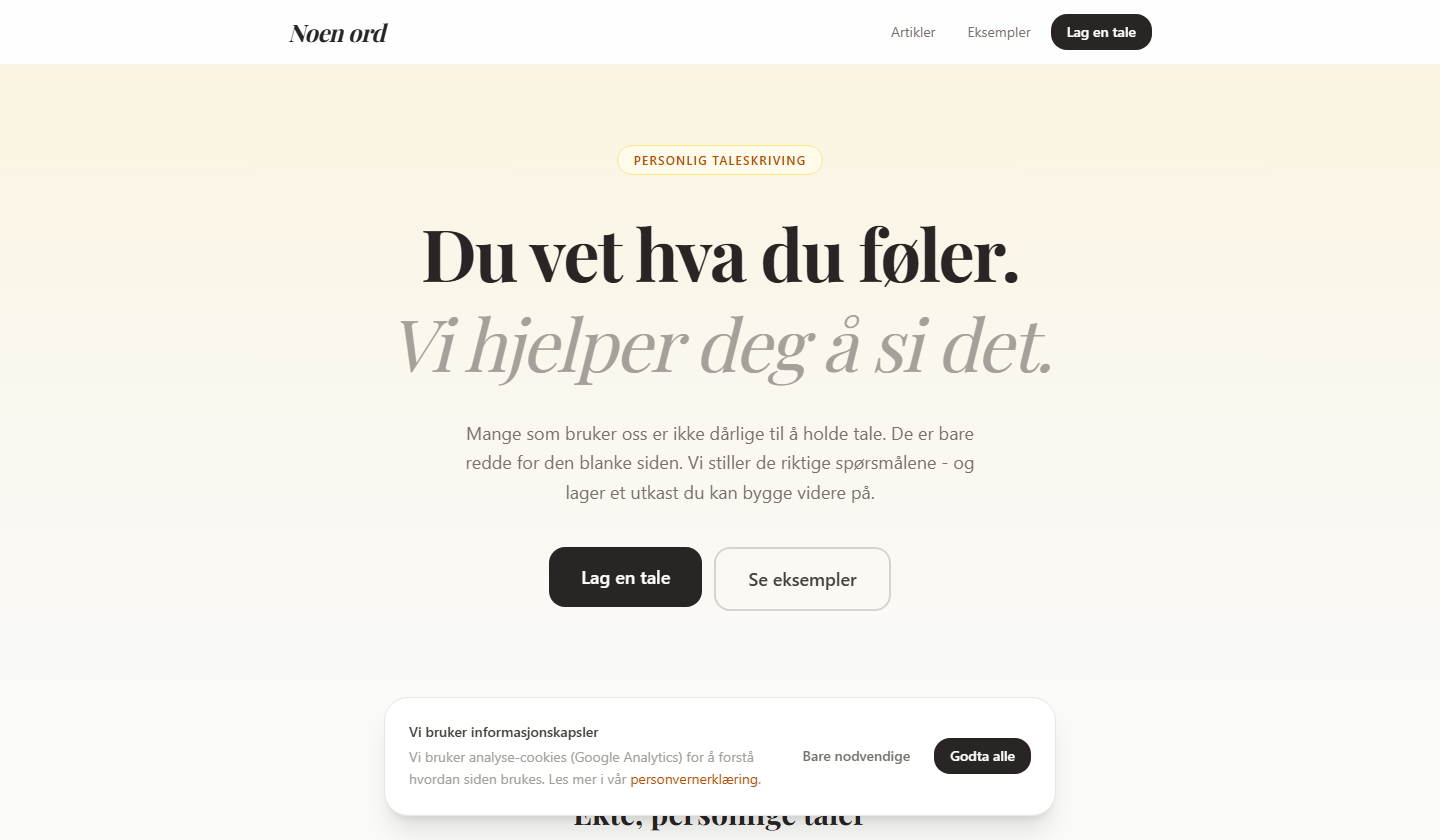 Skjermbilde av Noen Ord nettside