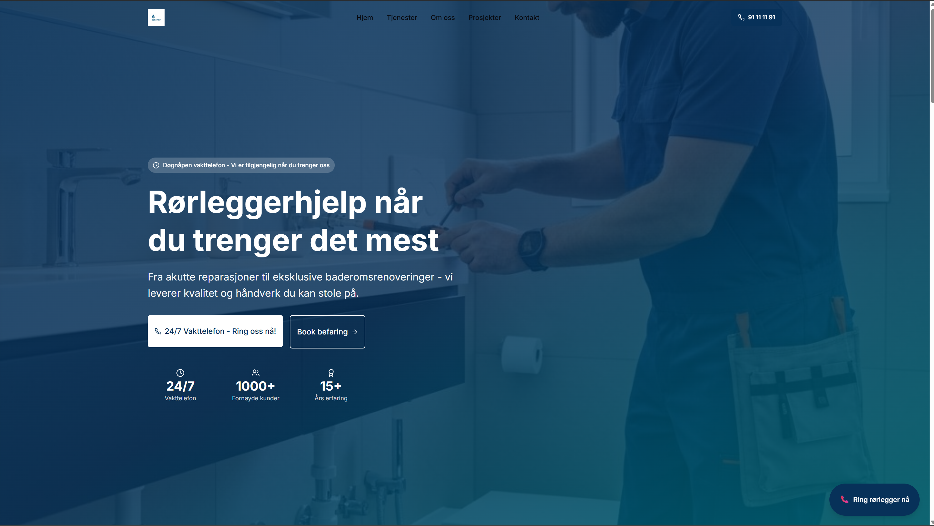 Skjermbilde av Rørlegger Bergen AS nettside