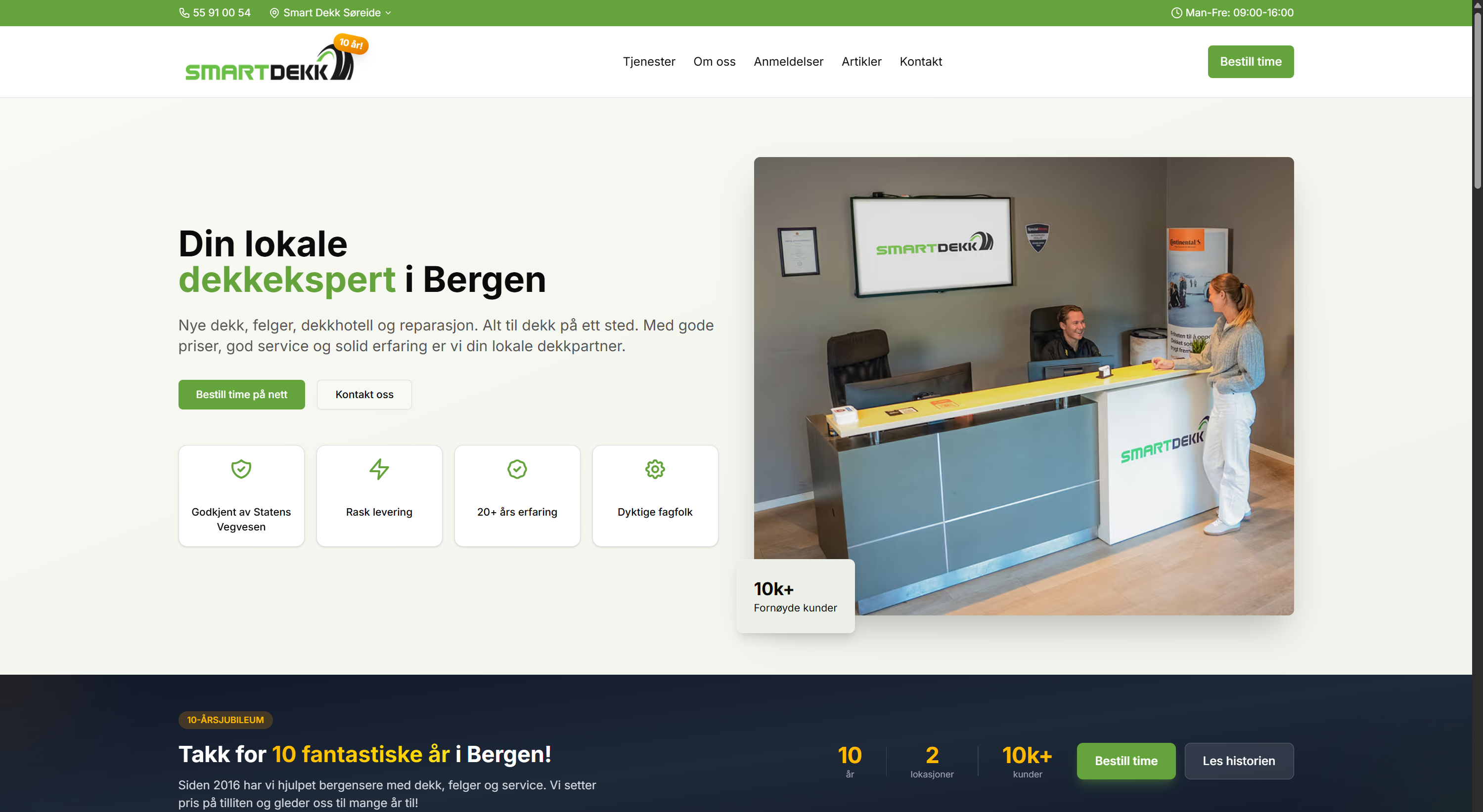Skjermbilde av Smart Dekk AS nettside