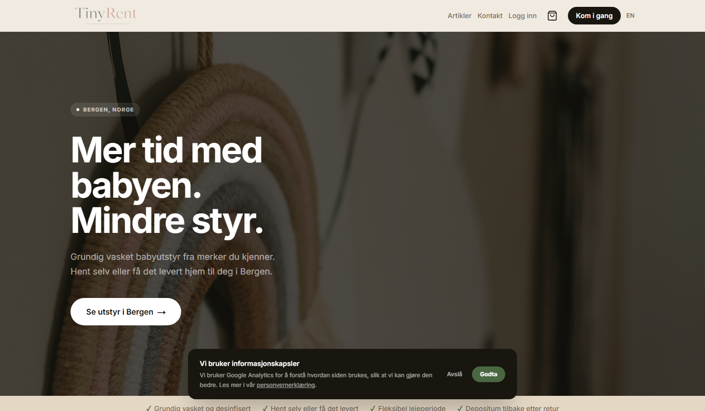 Skjermbilde av TinyRent nettside